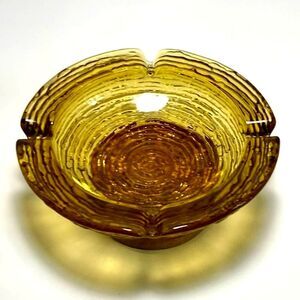 Vintage 60s 70s Anchor Hocking Soreno Amber Gold Pressed Glass Ashtray 6.25"